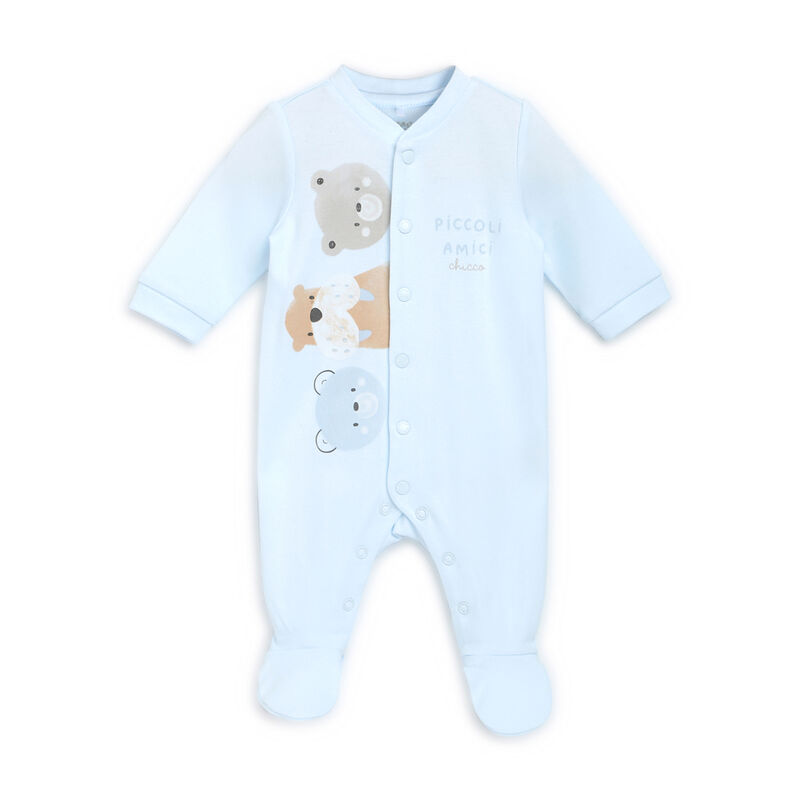 Boys Light Blue Printed Front Opening Babysuit image number 0
